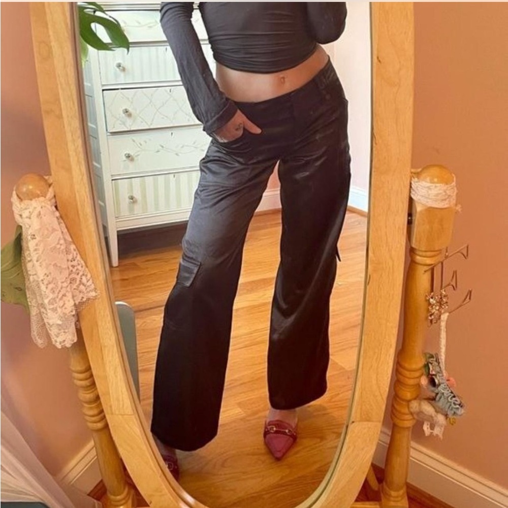 90s Y2K Low Waist Satin Cargo Pant rare vintage